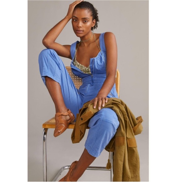 Anthropologie Bustier Jumpsuit Blue Sweetheart Open Back Sleeveless Size 10 - Picture 3 of 9